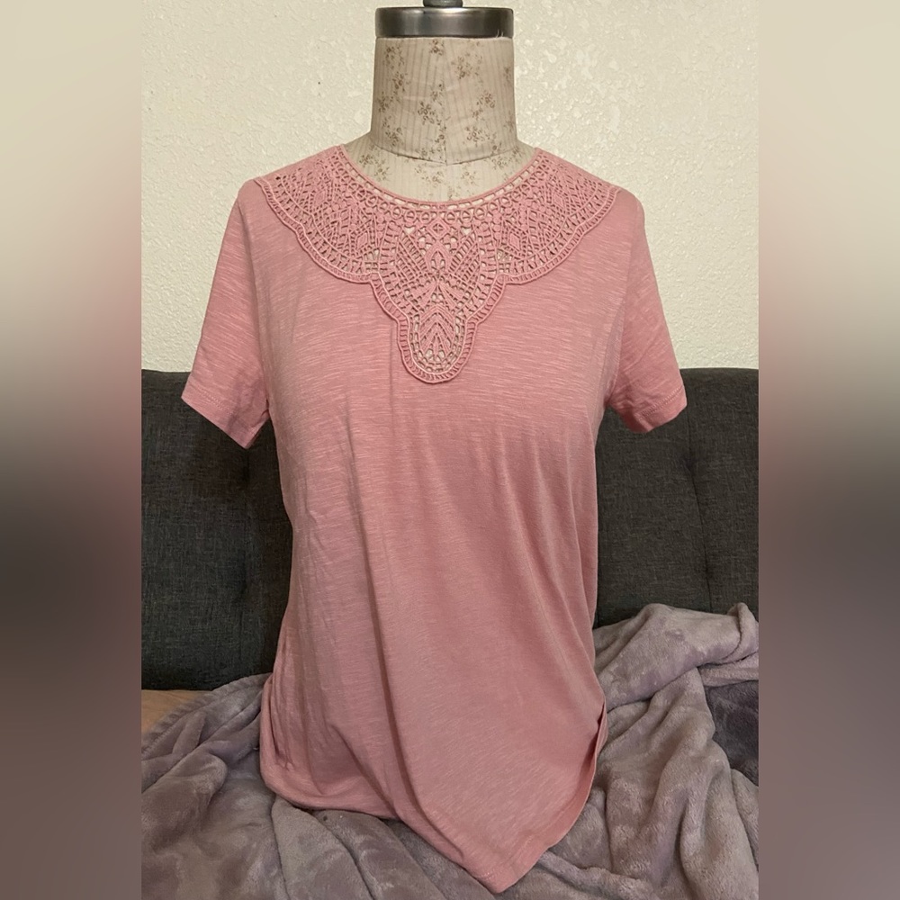 Banana Republic pink crochet bib shirt
